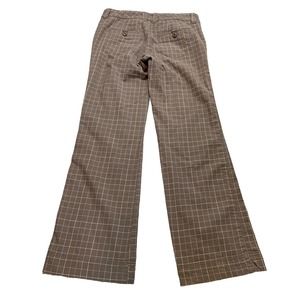 Y2K So Brown Plaid Wide Leg Flare Trousers Mid Low Rose Pants Size 7